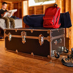 Rhino Classic XL Trunk with Wheels for Camp and Dorm, Footlocker, Chest | 34"L x 20"W x 15"H, 1500+ lb Capacity, Baltic Birch Plywood, Nickel Plated Steel, Durable, Removable, College Dorm