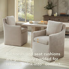 Upholstered Dining Chairs with Casters, No Assembly Modern Accent Armchair with Rollers for Dining Room, Bedroom, Living Room, Reading Room, Already Assembled, Sand, 2 Box
