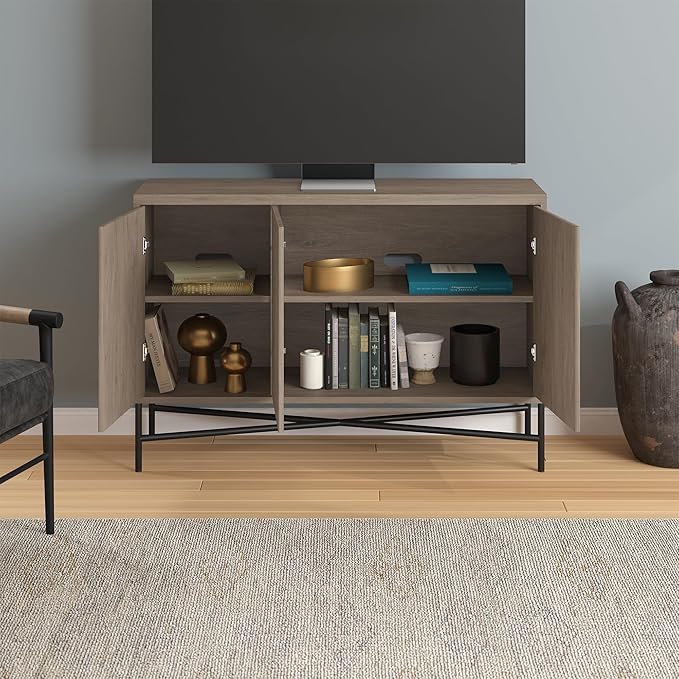 Henn&Hart 48" Wide Rectangular Buffet Table in Weathered Gray, for Home, Living Room, Bedroom, Entertainment Room, Office