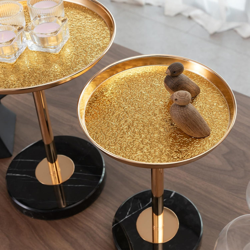 Adjustable Side Table, Small Tea Martini Table, Gold, Natural Marble Decorati...