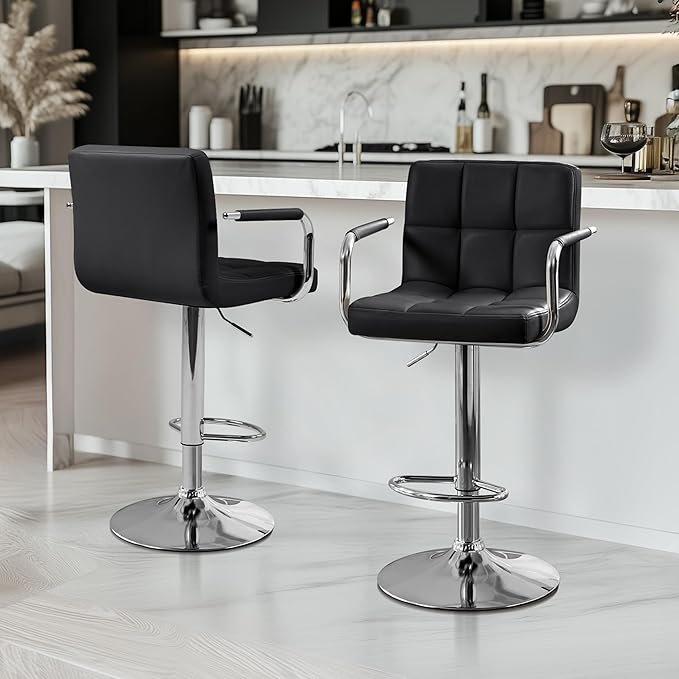 Yaheetech Bar Stools, PU Leather Adjustable Swivel Barstools, Hydraulic Kitch...