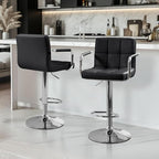 Yaheetech Bar Stools, PU Leather Adjustable Swivel Barstools, Hydraulic Kitchen Counter Height Bar Chairs with Armrest and Back for Kitchen, Dining Room, Black