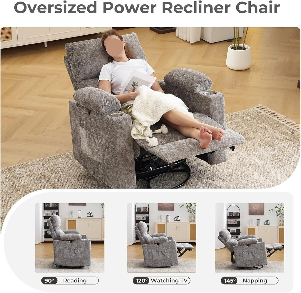 Electric Power Swivel Glider Rocker Recliner Chair with Headrest Adjustable Armrests Heat Massage Function Sofa for Living Room Home Furniture
