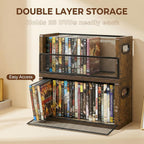 DVD Storage Box, 2 Pack Holds 56 DVDs 64 Blu ray, Stackable Media Organizer with Magnetic Door for CD, Video Game Cases, Shelf Organizer