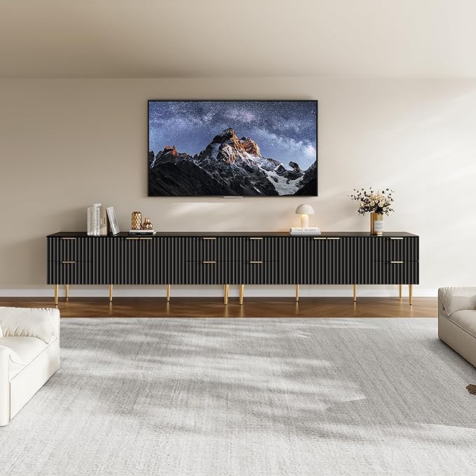 SICOTAS TV Stand for 55/60/65/70 Inch TV - 62 Inch TV Stands for Living Room Entertainment Center with 4 Drawers, Fluted Modern TV Media Console Television Cabinet for Bedroom(Black, 2 Pieces)