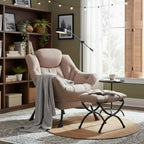 Welnow Lazy Chair with Ottoman, Reading Chair with Footrest，Khaki | A Side Pocket,Armrests,Foldable Footrest,Thick Cushioned Seat & Backrest, Lounge Chair for Bedroom,Living Room & Small Space