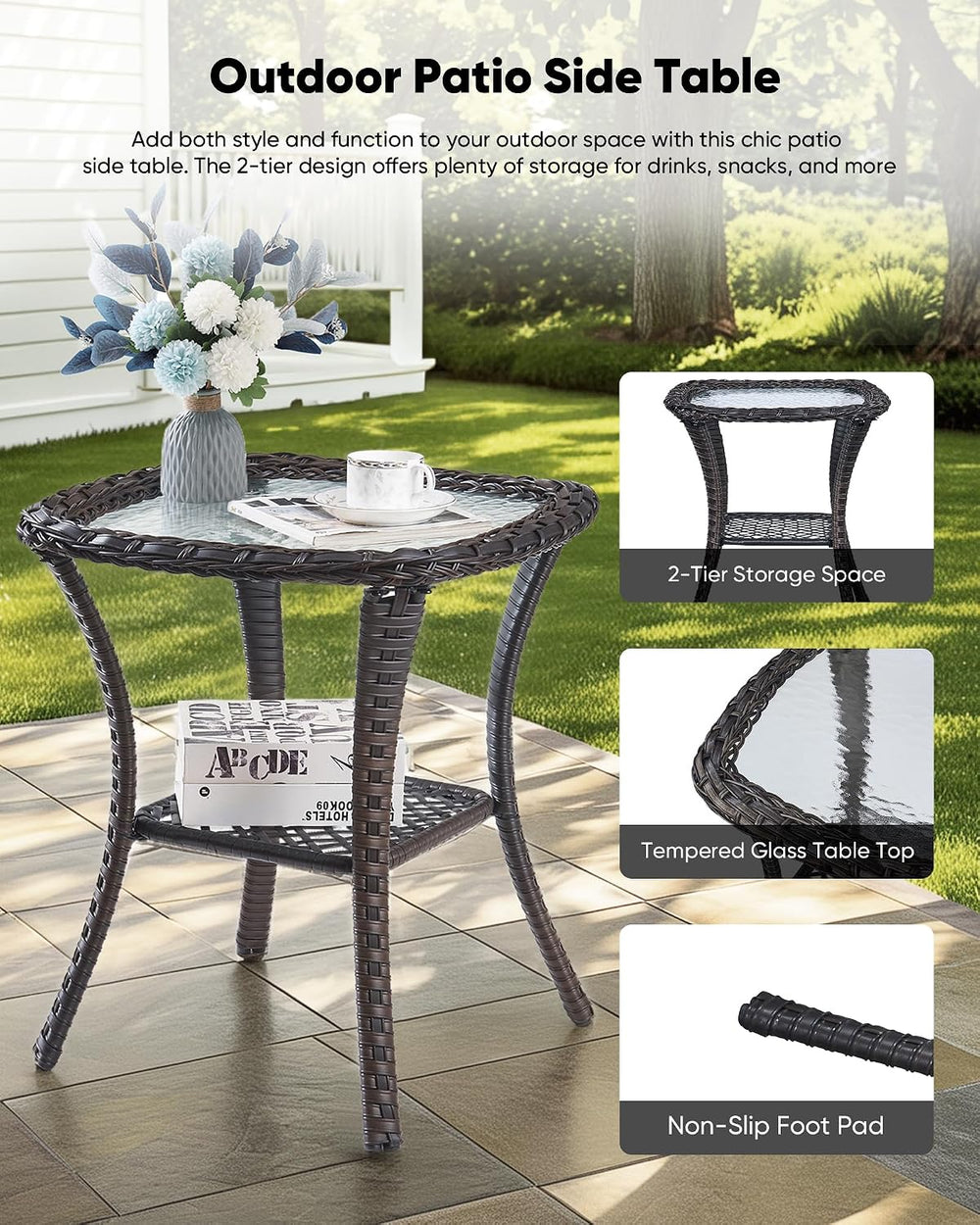 HUMMUH Wicker Patio Furniture High Back Swivel Rocker Patio Chairs Outdoor Bi...