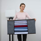VENO 3 Pack Oversize Clothes Storage Bag Organizer with Reinforced Handle Thick Fabric for Comforters, Blankets, Bedding, Foldable with Sturdy Zipper, Clear Window, Grey, Reusable (34 Gallon)