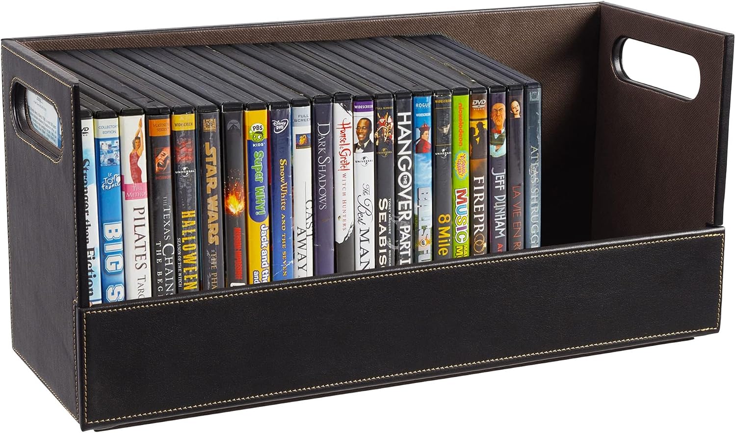 Stock Your Home DVD Storage Box, Movie Shelf Organizer for Blu-Ray, Video Game Cases, CDs, VHS Tape Display Stand, Disc Holder Can Store Up to 28 DVDs, Faux Leather (Espresso) 2 Pack
