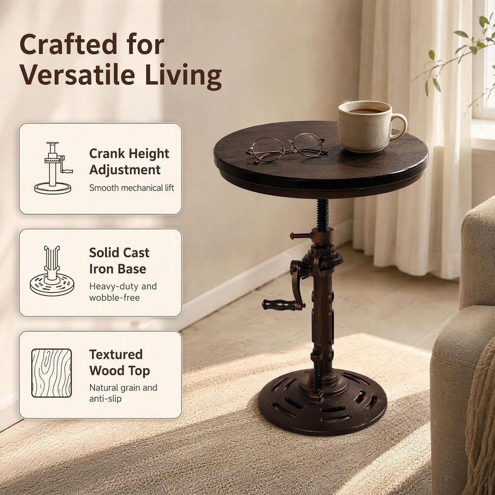 Farmhouse Small Bistro Table 18-24inch Adjustable Height Industrial Coffee Ta...