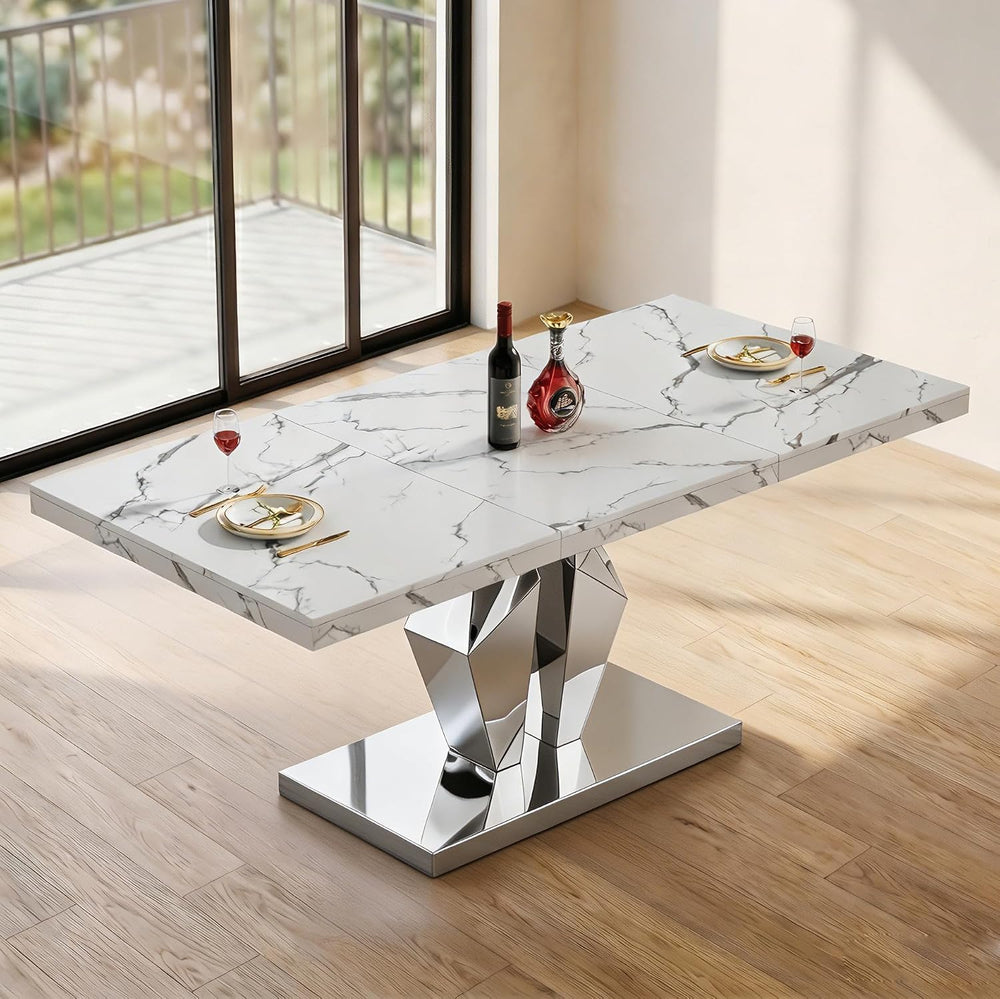 Henf Luxury Marble Dining Table for 6-8 Rectangular 70" Faux Marble Kitc...
