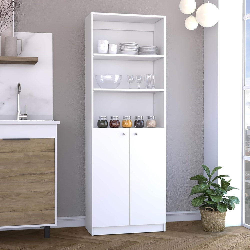 Kitchen Pantry Cabinet,Wooden Cupboard Credenza Cabinet with 3 Open Shelves &...