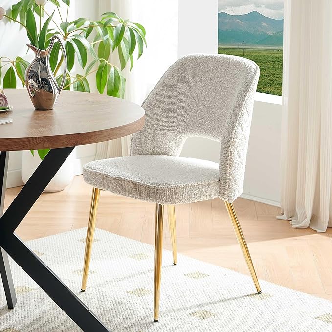 NORDICANA Modern Dining Chair Set of 2, Beige Boucle Upholstered Accent Chair...