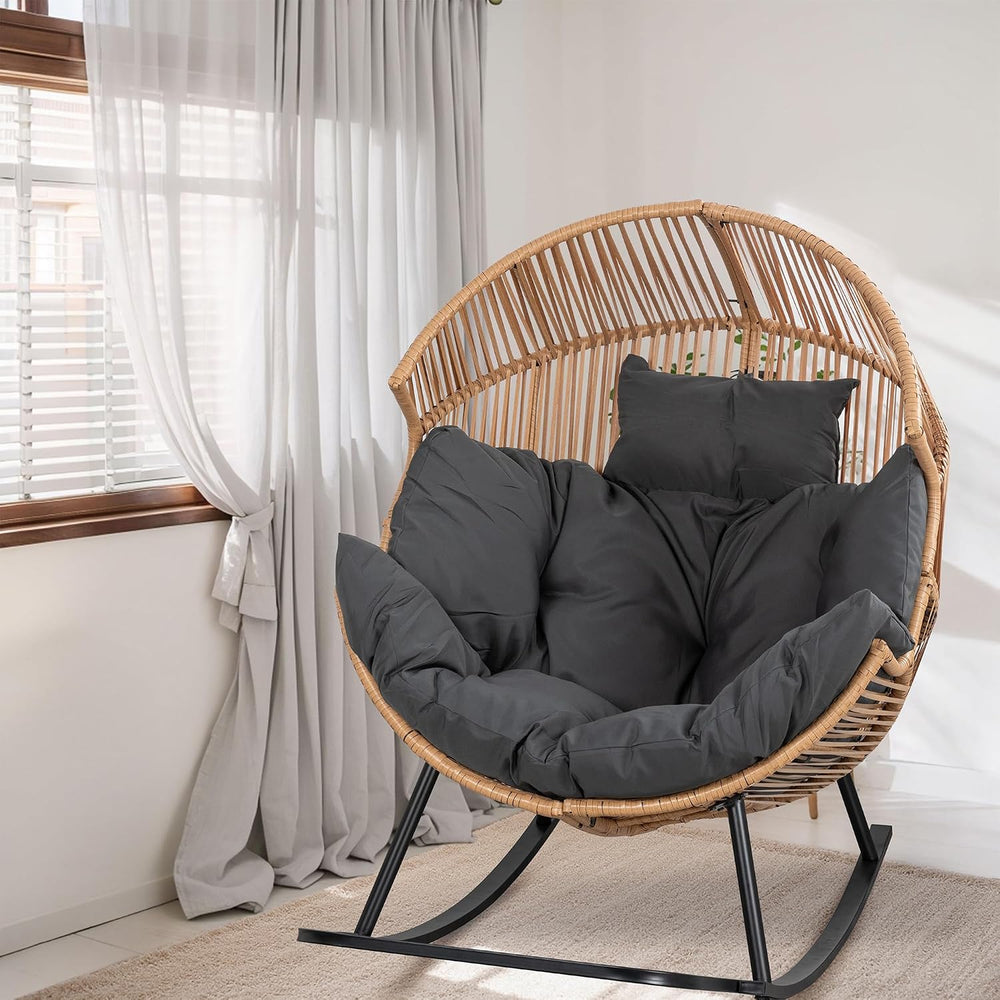 Shintenchi Wicker Egg Chair, Outdoor Indoor Rocking Chair, Large PE Rattan Ro...