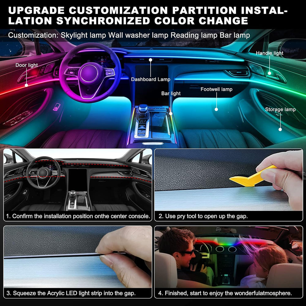 Dreamcolor Acrylic Interior Car LED Strip Light with Wireless APP, RGB 18 in ...