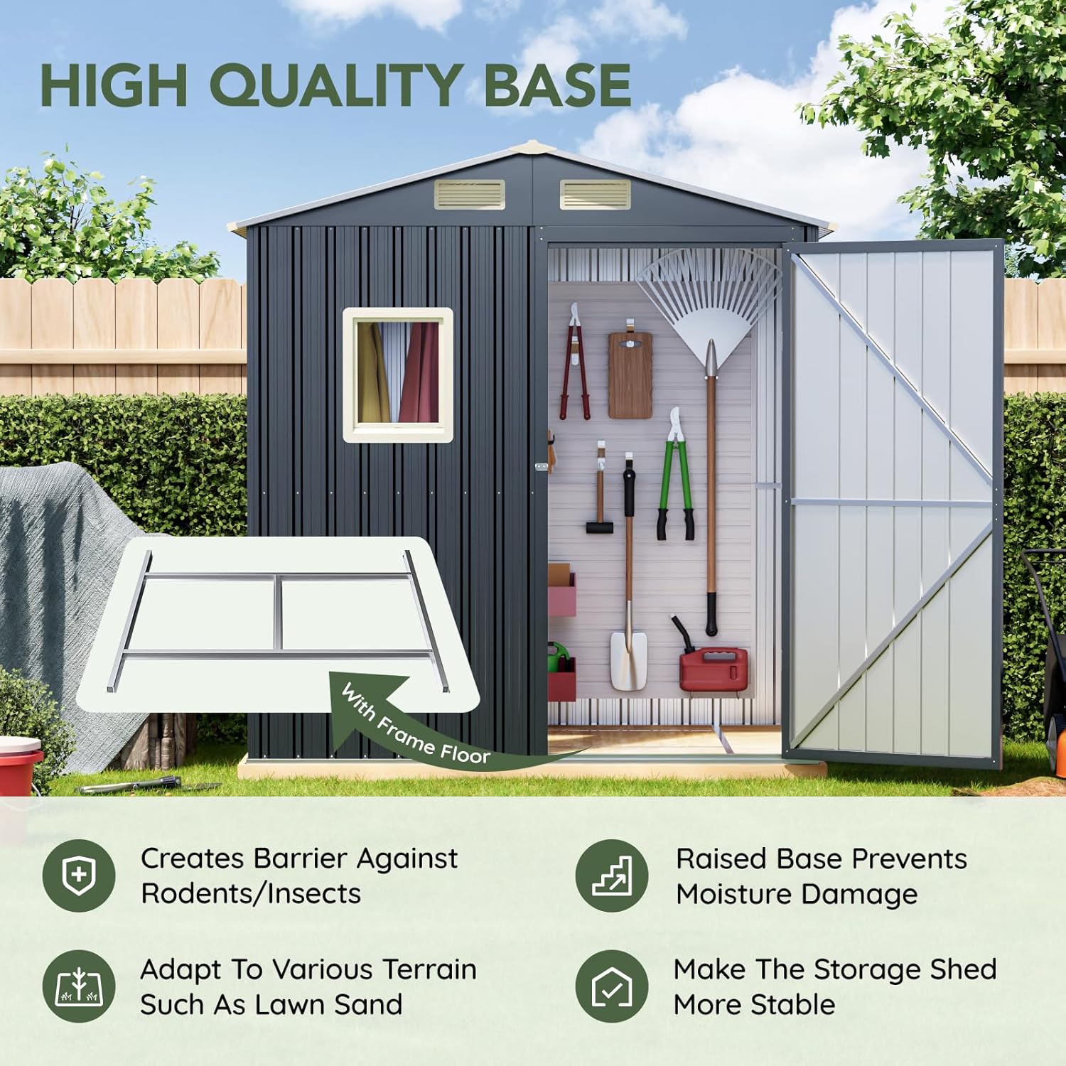 Update Version 6x4 FT Outdoor Metal Storage Shed, Single Door, 1 Clear Window, Tool Shed for Garden, Patio, Backyard Brown