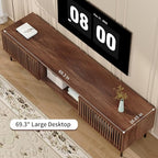 HOMMPA 70 Inch TV Stand for TVs Up to 80'', Mid Century TV Stand with Slatted Door Design, Modern Media Console with Storage Cabinet & Drawer, Entertainment Center for Livingroom, Walnut