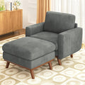Vesgantti 38.5" Accent Chair with Movable Ottoman, Comfy Corduroy Armchair with Spring Cushion, Reading Chair with Ottoman, Modern Single Sofa for Living Room, Bedroom and Apartment, Dark Gray