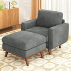 Vesgantti 38.5" Accent Chair with Movable Ottoman, Comfy Corduroy Armchair with Spring Cushion, Reading Chair with Ottoman, Modern Single Sofa for Living Room, Bedroom and Apartment, Dark Gray