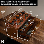 Premium 17 Slot Watch Box for Men - Extra Large Wooden Watch Display Case with Hinged Cover, Leather Lining & 2 Drawers - Watch Holder Organizer Stand - Handcrafted Luxury Christmas Gift for Men