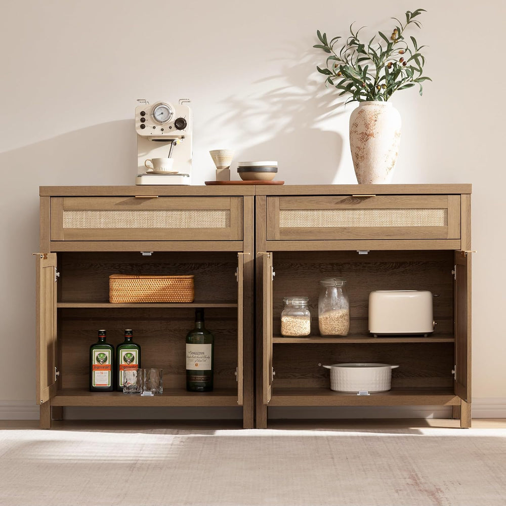 SICOTAS Buffet Cabinet Sideboard with Storage, Rattan Accent Cabinet