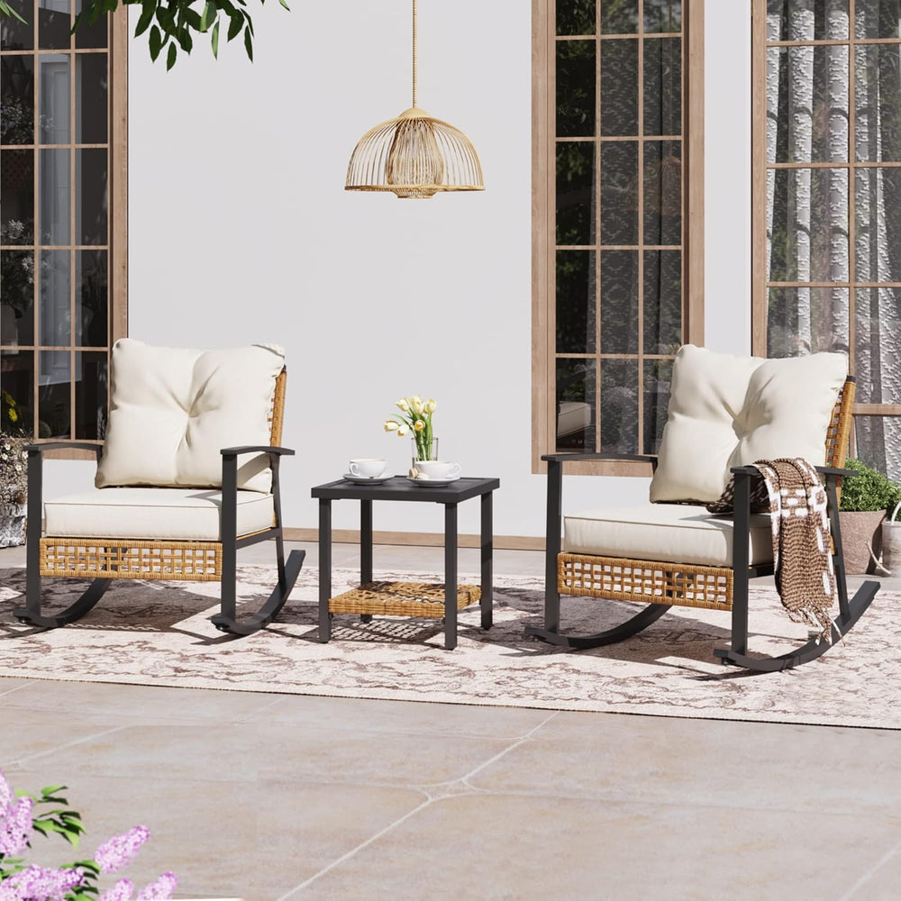 LAUSAINT HOME 3-Piece Rocking Bistro Set, Outdoor Patio Furniture with Thick ...