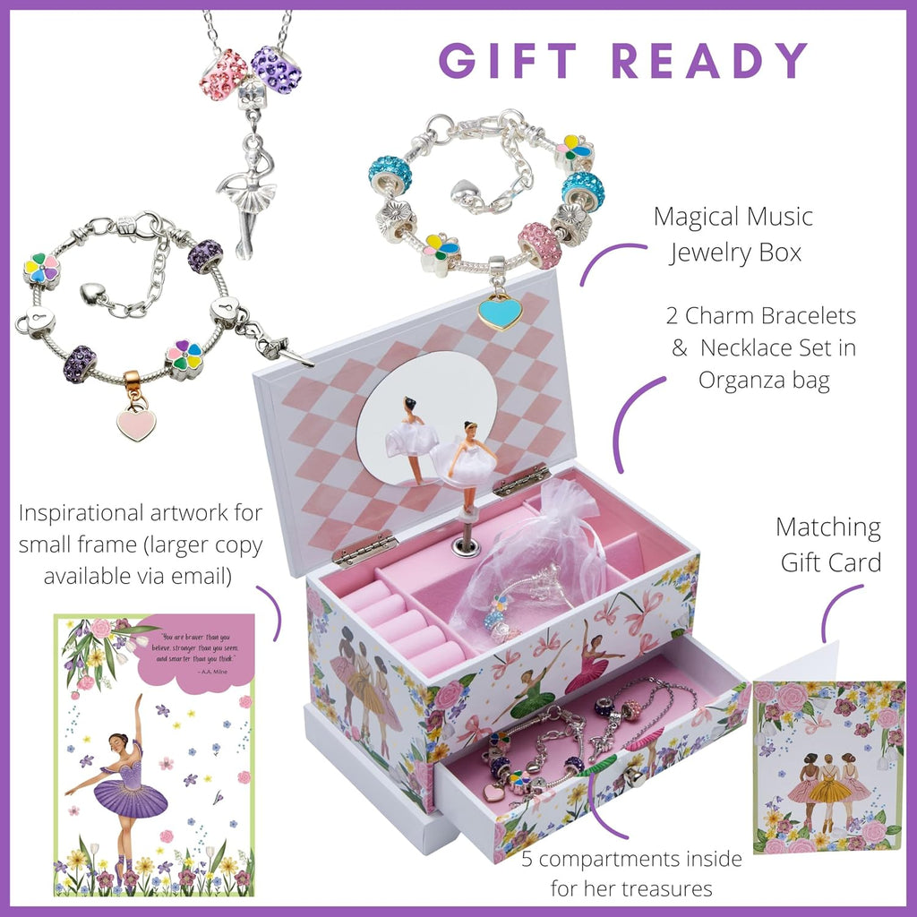 Kids Jewelry Box for Girls, Musical Jewelry Box, Kids Music Boxes - Plays Swan Lake - Perfect Dance Recital & Birthday Gifts for Girls 4-6 and 6-12