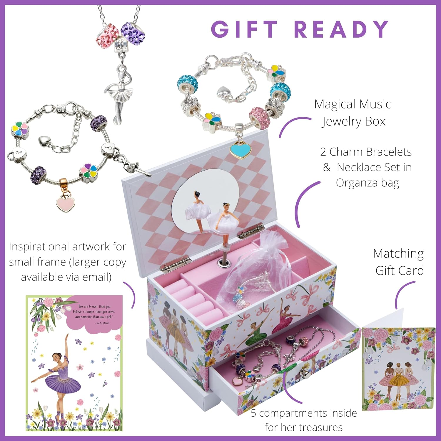 Kids Jewelry Box for Girls, Musical Jewelry Box, Kids Music Boxes - Plays Swan Lake - Perfect Dance Recital & Birthday Gifts for Girls 4-6 and 6-12