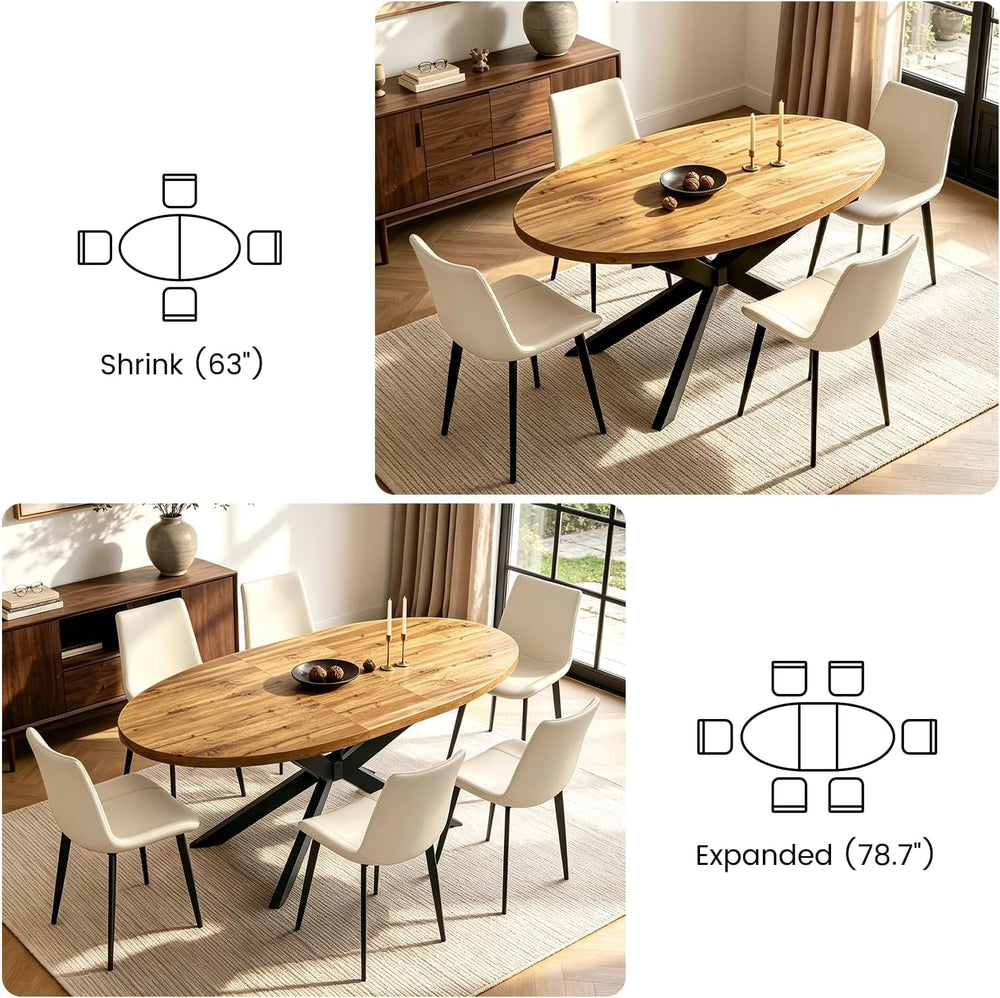 63"-78.7" Extendable Oval Dining Table Set for 4 | 5 Piece Large Ro...