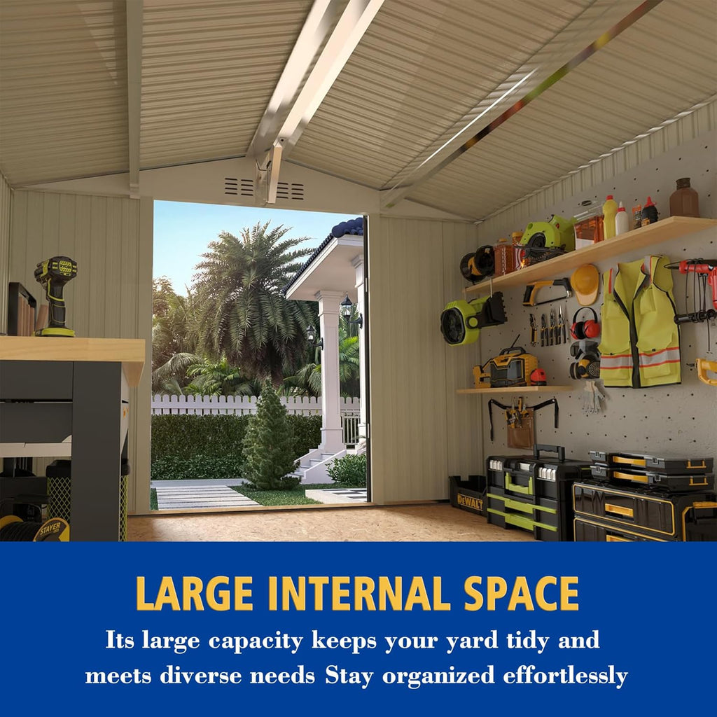 10x8 FT Outdoor Storage Shed with Window, Metal Sheds & Outdoor Storage with Lockable Door and 4 Vents, Outside Storage Shed Waterproof for Backyard, Garden, Patio, Gray