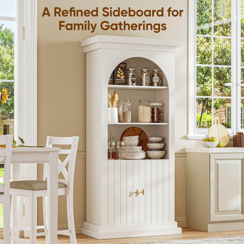 ivaniti 71" Arched Kitchen Pantry Cabinet, Tall Display Modern Storage C...
