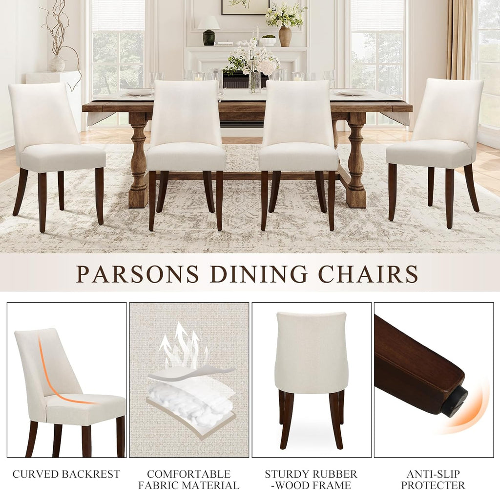 COLAMY Upholstered Dining Chairs Set of 2, Mid Century Modern Kitchen Chairs with Back, Farmhouse Fabric Side Dining Room Chairs with Wood Legs for Dining Room Restaurant, Beige