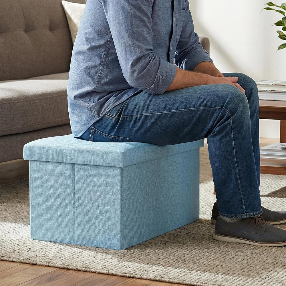 HOZEON 3 Pack 15.7 x 9.8 x 9.11 Inches Folding Storage Ottoman, Blue Rectangl...
