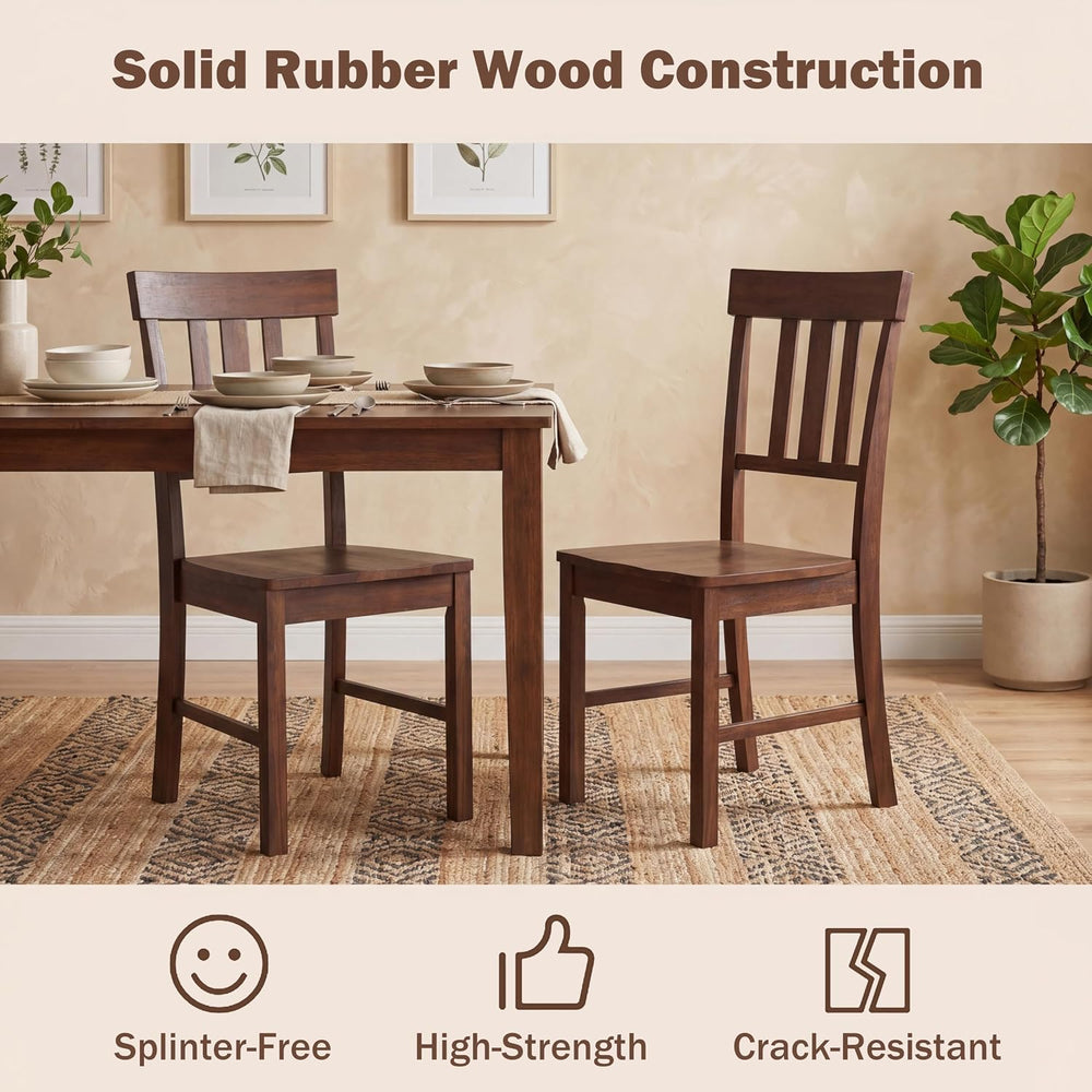 COSTWAY Wood Dining Chairs Set of 4, Solid Rubber Wood Kitchen Side Chair w/W...