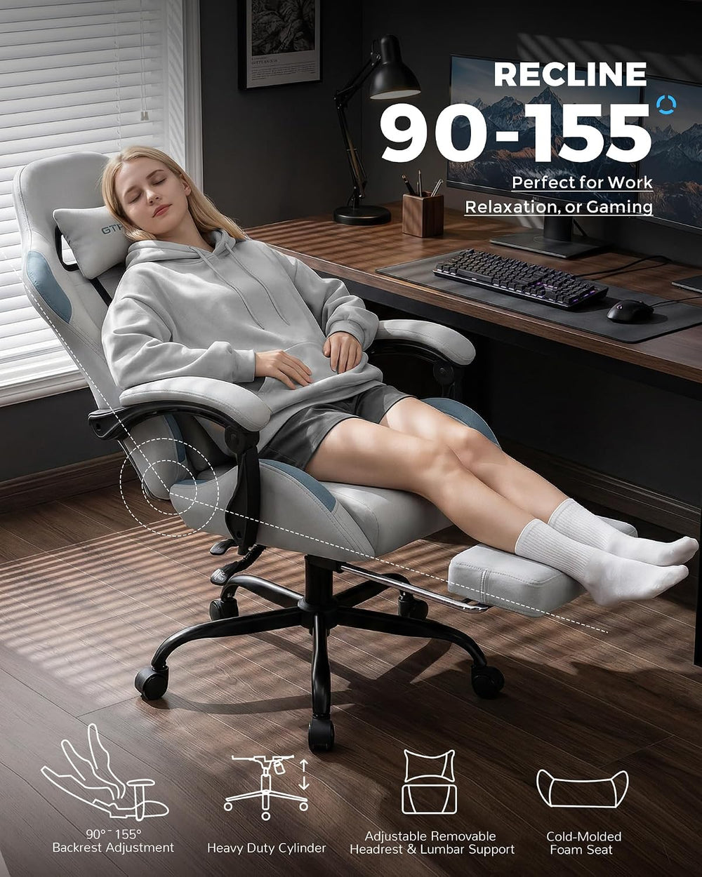 GTPLAYER Gaming Chair Fabric with Pocket Spring Cushion,Computer Office Chair...