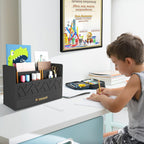 Bamboo Mail Organizer Countertop Wood Desk Organizer Drawer Tabletop Storage Box Letter Sorter Makeup Organizer for School Home Office Supplies Black