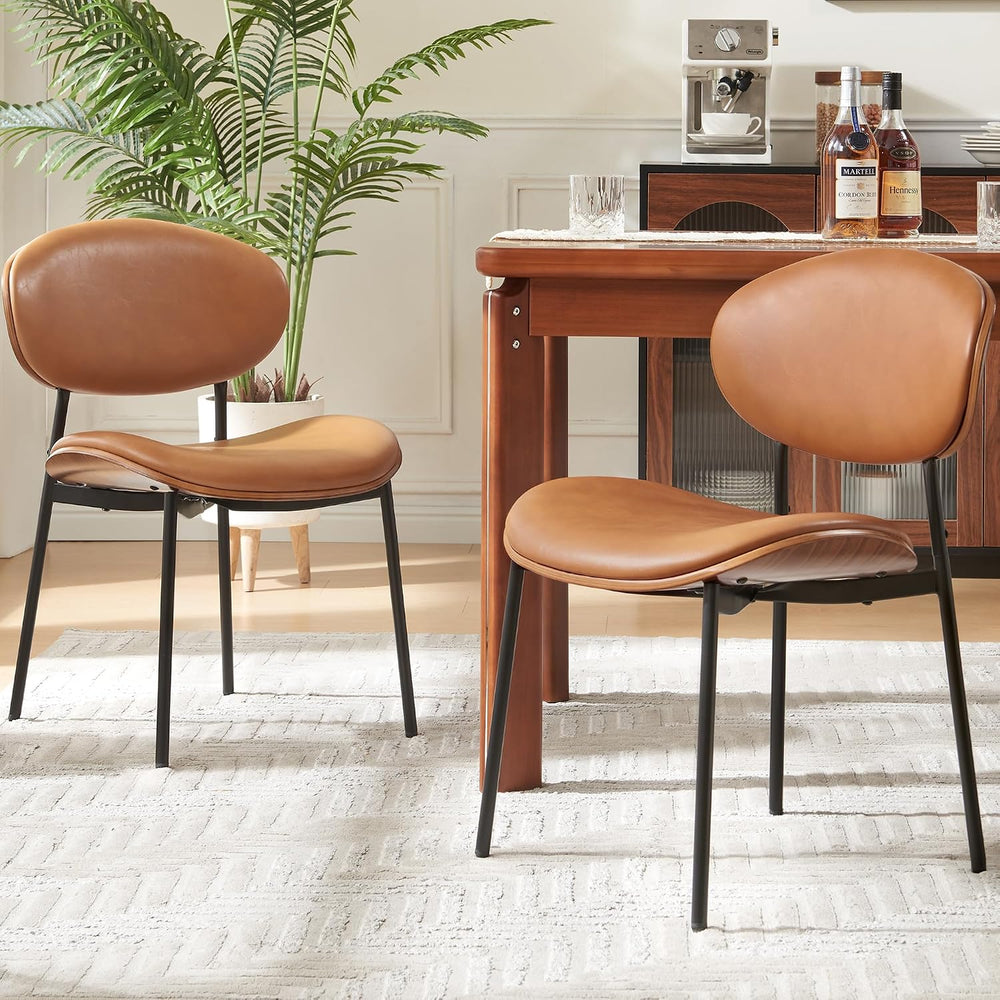 BedsPick Mid-Century Modern Dining Chairs Set of 2, PU Leather Upholstered Di...