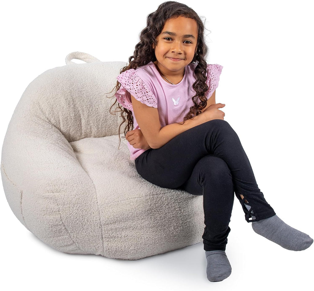 Big Joe Cloudberry Bean Bag Chair, Foam-Filled Structured Seat, Teddy Boucle, Icing, Kids