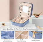 Dajasan Velvet Travel Jewelry Box, Mini Travel Jewelry Case, Small Portable Travel Jewelry Organizer Box with Mirror for Women Girls (blue), 3-layer