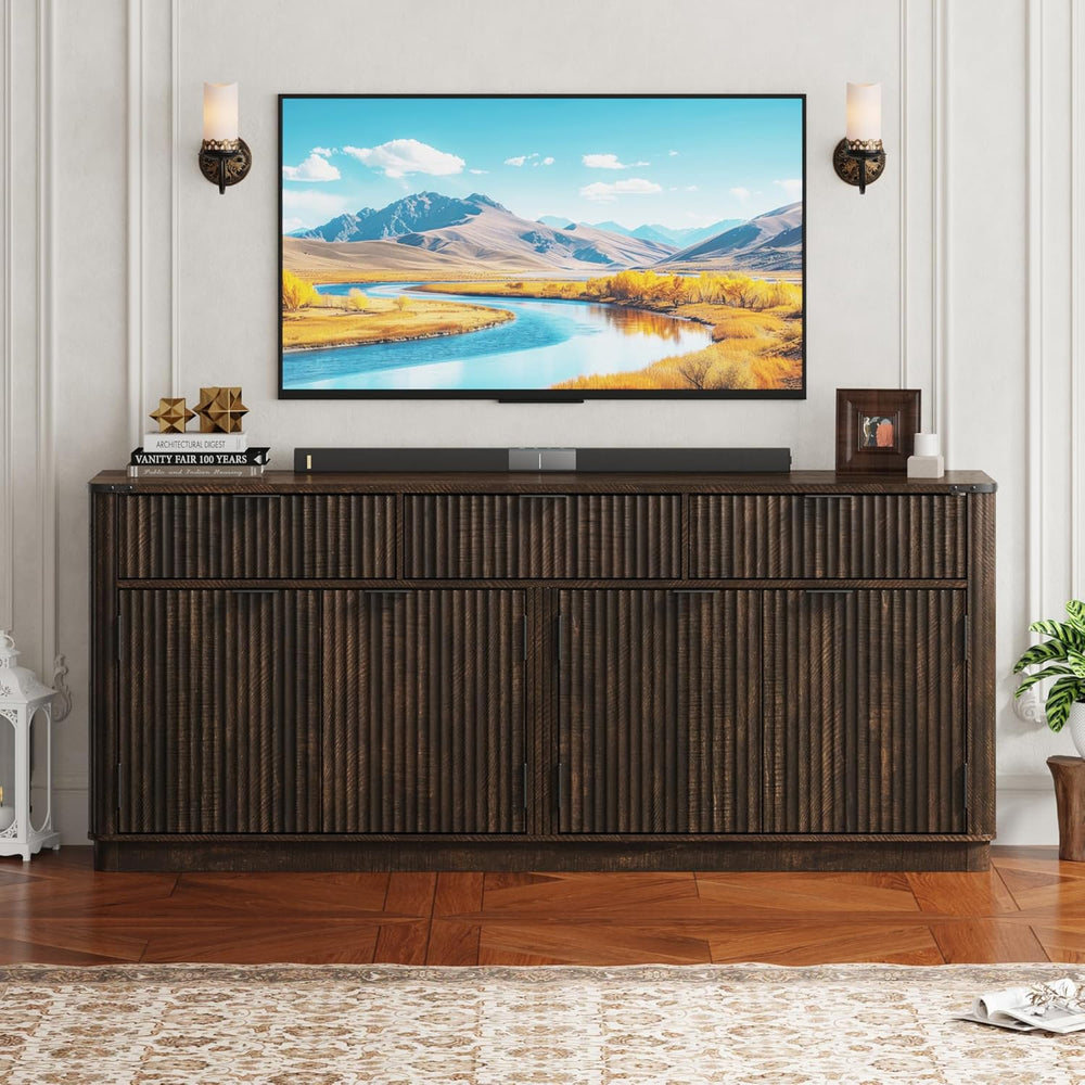 70” Rounded Edge Large Sideboard Buffet Cabinet with 3 Storage Drawers,Farmho...