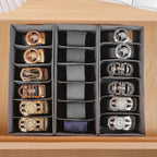 3 Packs Fabric Belt Organizer, 6 Grids Belt Organizer for Closet and Drawer, Foldable Dresser Drawer Organizers, Tie Storage -Dark Grey