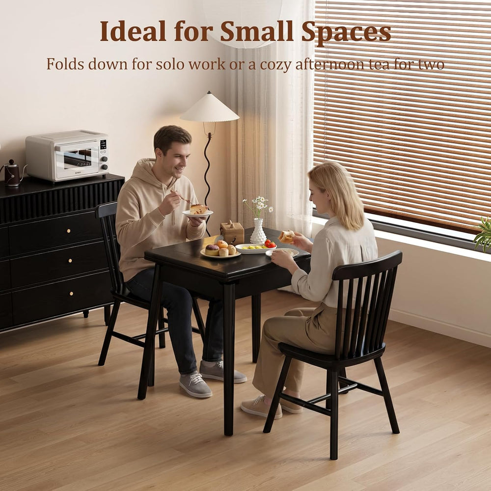 Solid Wood Small Dining Table, 23.6"L-47.2"L Expandable Kitchen Tab...