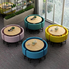 Cotton and Linen Table and Chair Set,Round Kitchen Dining Table Set for 4,Office Negotiation Table and Chair Combination,with 1 Table and 4 Chairs,for Balcony Living Room Dining.