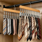 Closet Organizer with 10 Clips, 2 Pack Wooden Hanging Storage Hanger, Space Saving Multifunctional Rack for Ties, Scarves, Hats & Small Accessories
