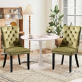 3-Pieces 31.5" Round Dining Table Set for 2,White Dining Table & 2 Velvet Upholstered Dining Chairs for Kitchen Dining Room Apartment Small Space(White Table & Olive Green Chairs)