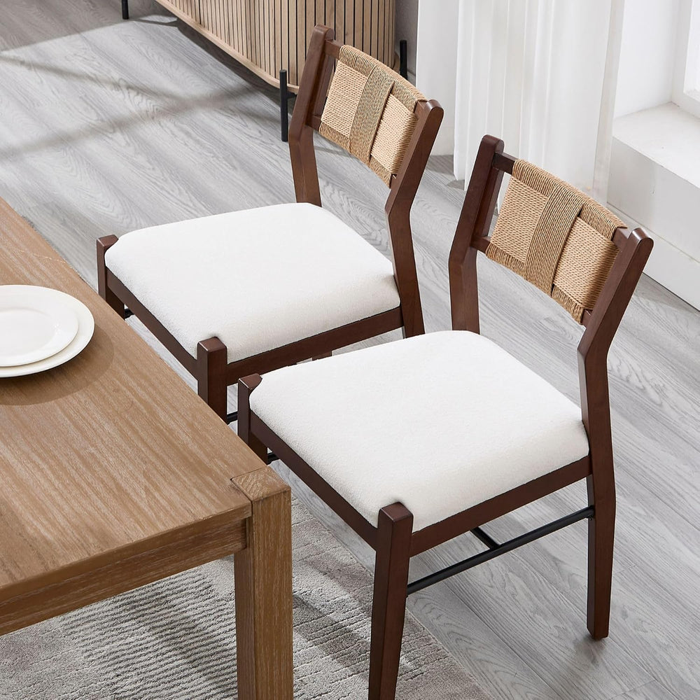BESTANO Modern Armless Dining Chairs with Rope Woven Back Set of 2, White Uph...