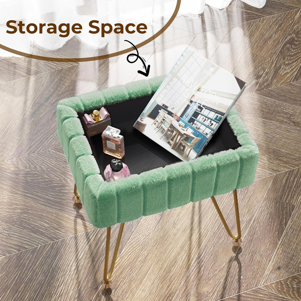 Greenstell Vanity Stool Chair Faux Fur with Storage, 15.7"L x 11.8"...