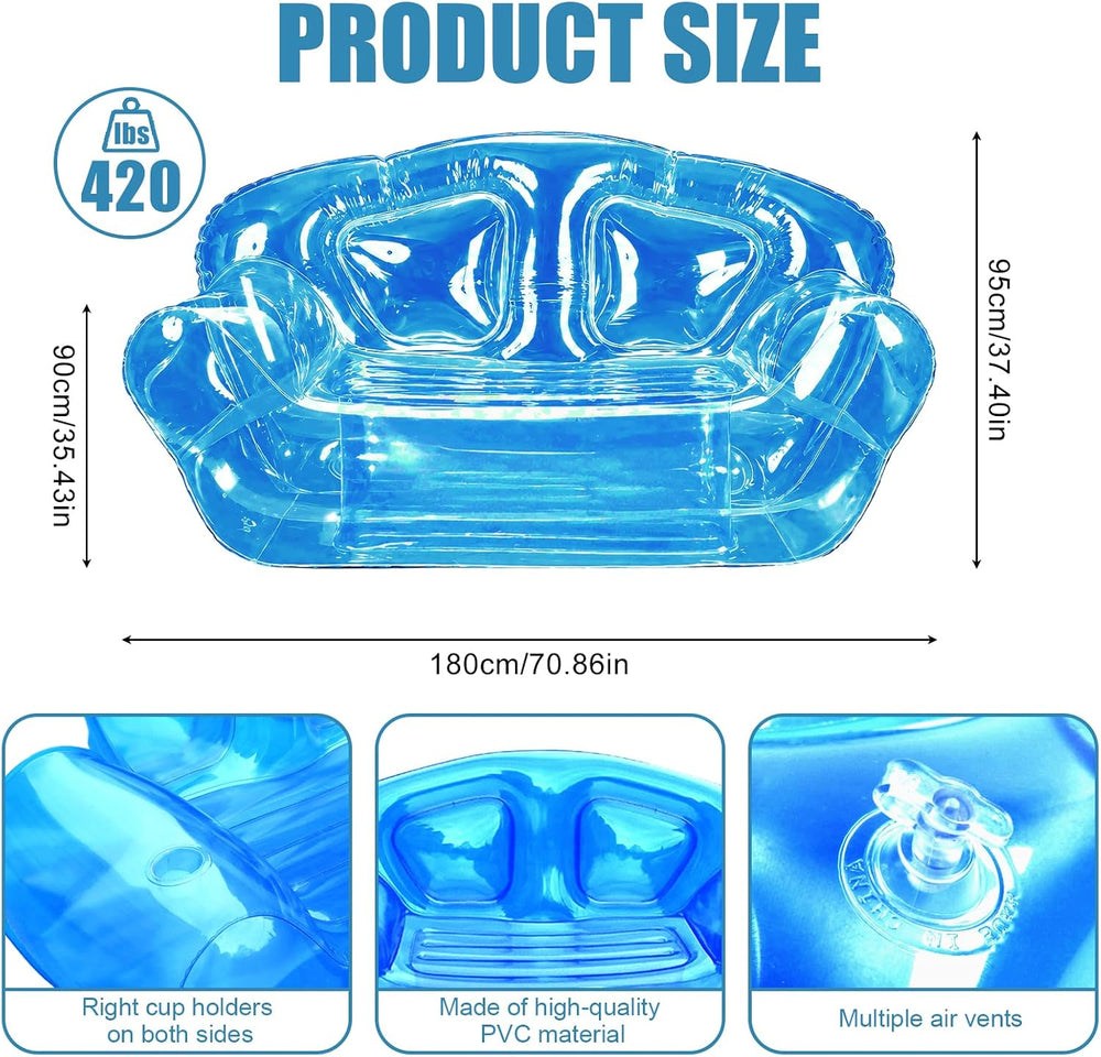Double Seat Inflatable Couch Blow Up Couch for Camping, Outdoor Transparent I...