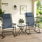 Outsunny 3 Piece Outdoor Rocking Bistro Set, Patio Folding Chair Table Set with Glass Coffee Table for Yard, Patio, Deck, Backyard, Grey