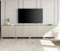 WAMPAT Modern TV Stands Entertainment Center for 100+ Inch TVs, 4-in-1 Beige Wood Television Stand with Doors, Extra Wide Media Console Tables with Storage Cabinets for Living Room, 141.6x15.3x32.4